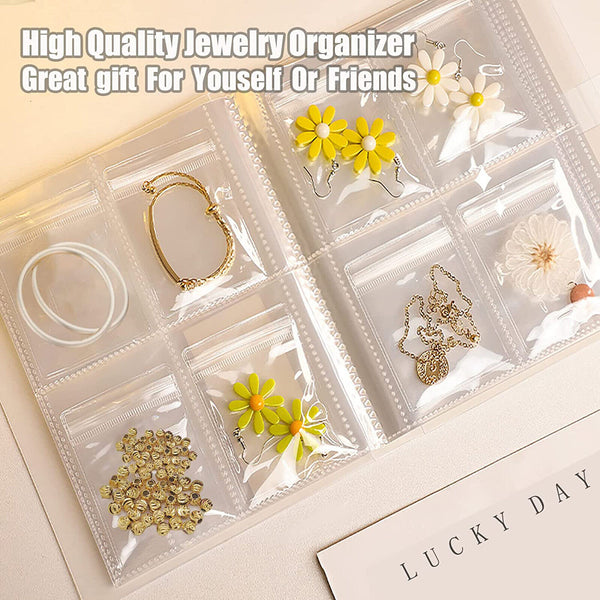 160 Grids Transparent Jewelry Storage Book Earring Necklace Ring Book + 50X Bags
