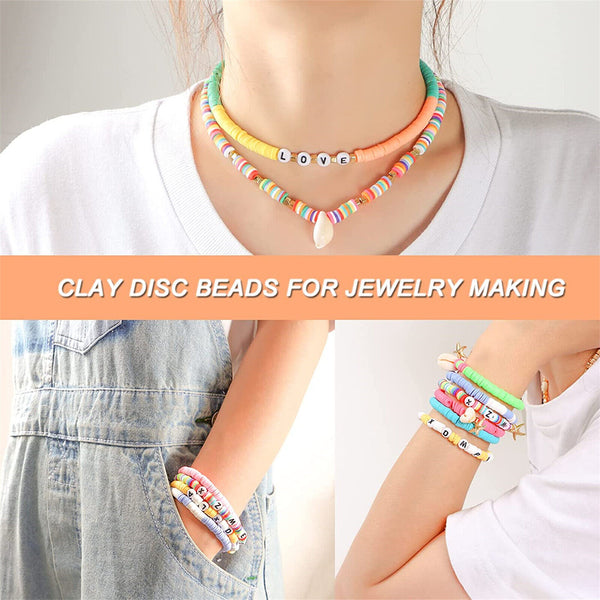 6mm Jewelry Making Kit Flat Round Polymer Clay Beads DIY Bracelet Craft Supplie