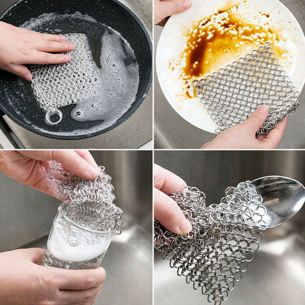 Stainless Steel Cast Iron Cleaner Chain mail Scrubber Cookware Home Kitchen Tool