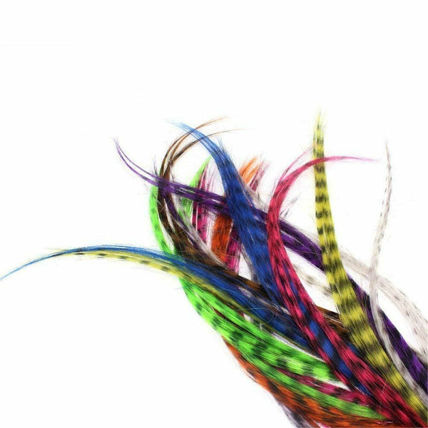 50pcs Grizzly Synthetic Feather Straight Hair Extensions 40cm With 50 Beads Set