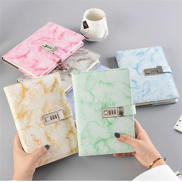 Leather A5 Marbled Journal Wired Diary Lockable NoteBook Password Lock Gift AU