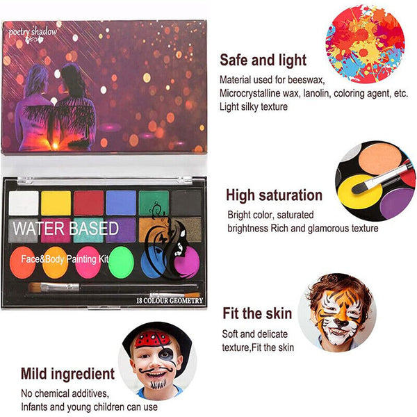 18 Colours Professional Face Painting Kit for Kids Adults Face Body Paint Set AU