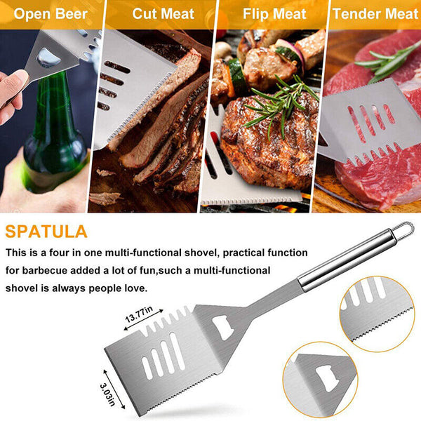 Stainless Steel BBQ Tool Set, Barbecue Grill Tool Set Storage Apron Picnic Gift