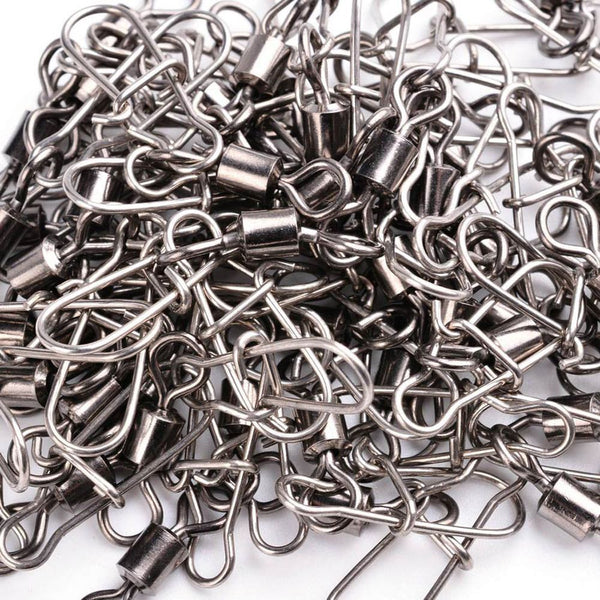 100Pcs Fishing Rolling Barrel Swivel with Nice Snap Tackle Connector Size 4#-12#