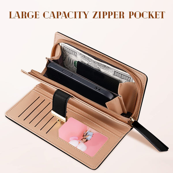 2X Womens Long Leaf Bifold Wallet Leather Card Holder Purse Zipper Buckle Clutch