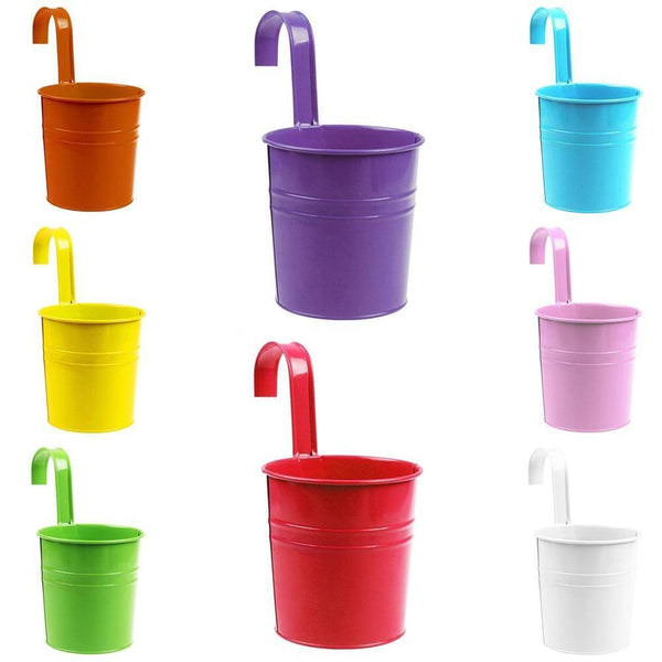 10pcs Hanging Flower Pots Iron Garden Plant Pot Balcony Planter Detachable Hook - Lets Party