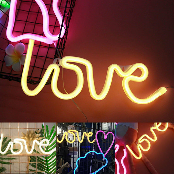 Love LED Neon Sign USB Battery Night Light Wall Bar Club Background Lamp Xmas - Lets Party