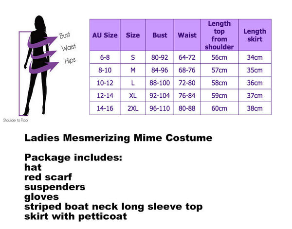 Ladies Mesmerizing Mime Costume French Artist Clown Circus Fancy Dress Outfits - Lets Party