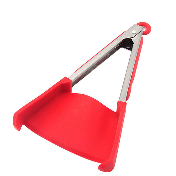 Red BBQ Silicone Cooking Tongs Heat Spatula Stainless Steel Resistant Frame Gadget - Lets Party