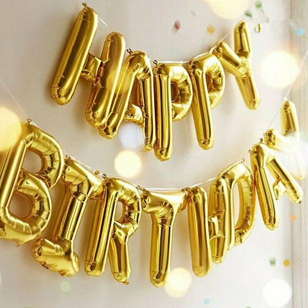 40cm 3D Happy Birthday Letters Balloons Inflating Foil Banner Bunting Celebrate - Lets Party