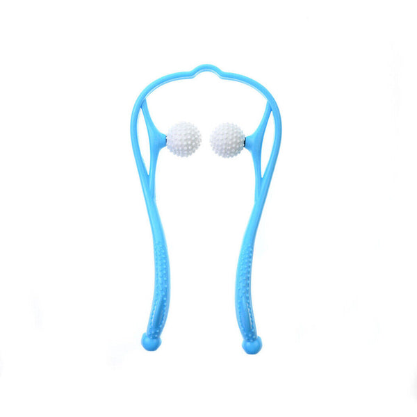 Blue Hand Roller Neck Shoulder Dual Trigger Point Self Massager Pressure Relieve Ball - Lets Party