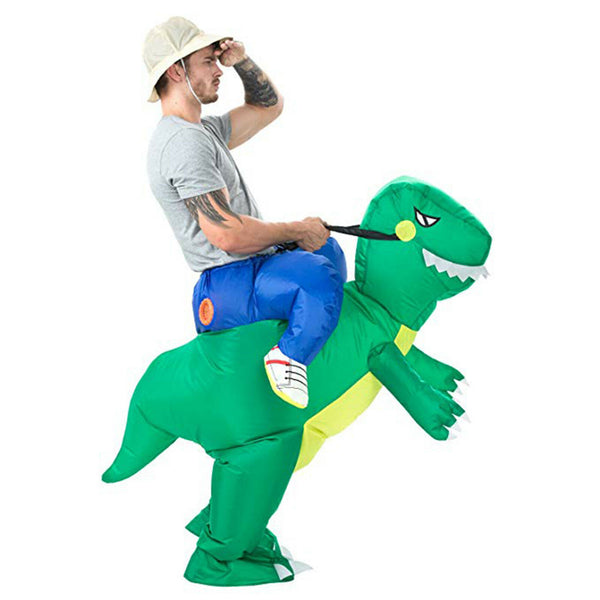 Inflatable Green Dinosaur Rider Costume Suit Fan Costume Dress Party Funny Adult - Lets Party