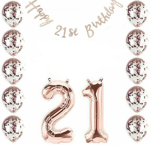 21st Rose Gold Birthday Pack 21 Twenty First Garland Balloons Decorations Party - Lets Party