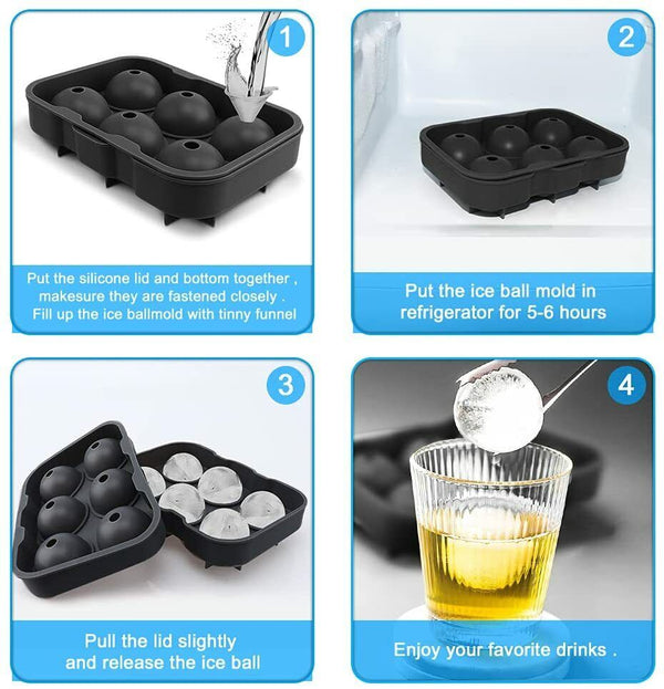 Black Silicone Ice Cube Trays Combo Round Ice Ball Spheres Ice Cube Tray Mold Mould - Lets Party