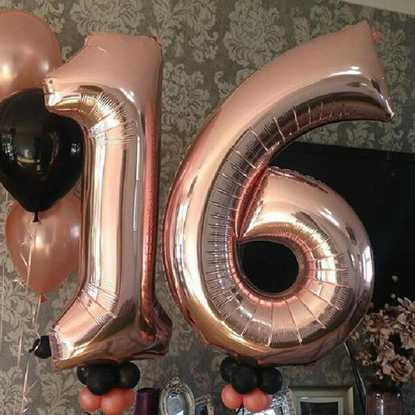 100cm Rose Gold Foil Balloon Number Helium Jumbo Balloons Wedding Party Birthday - Lets Party