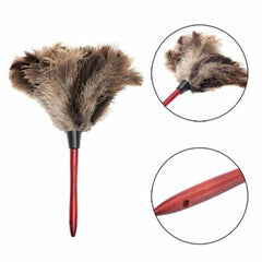Anti-static Ostrich Feather Fur Brush Duster Dust Cleaning Tool Wooden Handle