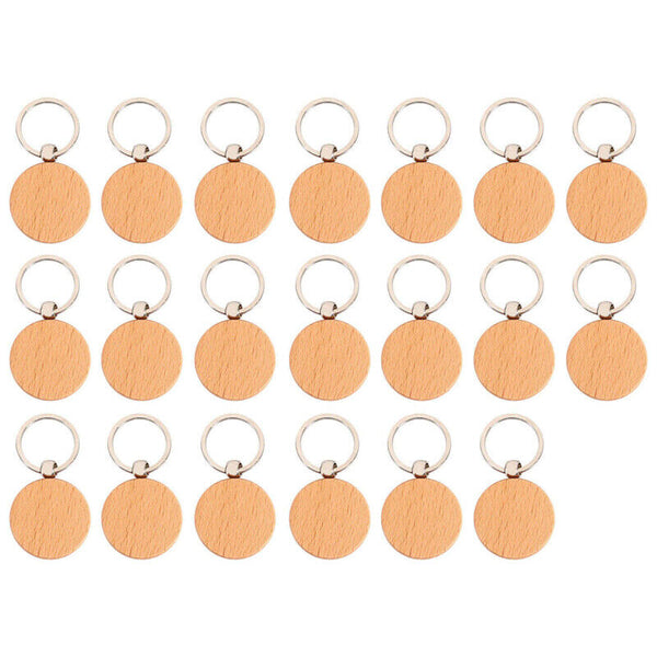 20Pcs Blank Round Wooden Keychain DIY Wooden Keychain Key Tag Gift Collectables