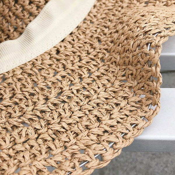 Bow Sun Hats Adjustable Beach Raffia Summer Wide Brim Visor Straw Women Floppy