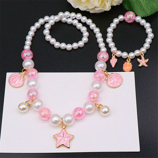 5PCS Girls Starfish Necklace Bracelet Set Kids Children Birthday Festival Gift