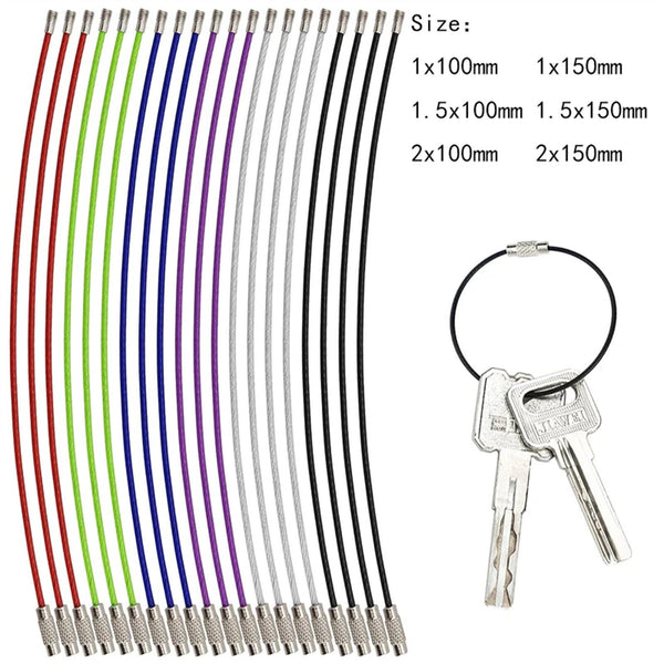 UP50x Steel Circle Loop Luggage Tag Keychain Rope Keyring Screw Lock Cable Wire