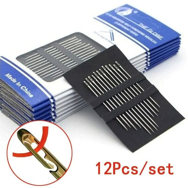 Stainless Steel Self-threading Needles Opening Hand Sewing Needles Darning Set