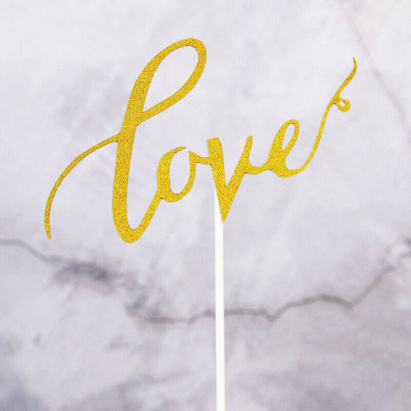 2pcs LOVE Cake Topper Sparkle Glitter Gold Wedding Decorating Engagement Party