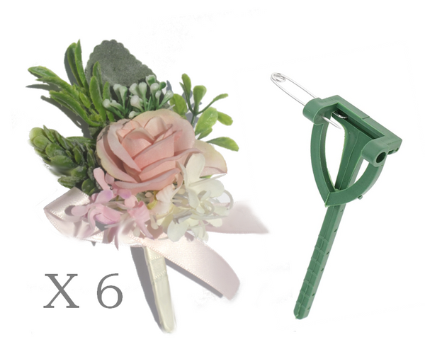 12X DIY Corsage Buttonhole Brooch Pins Flower Holder Wedding Party Bridal Prom