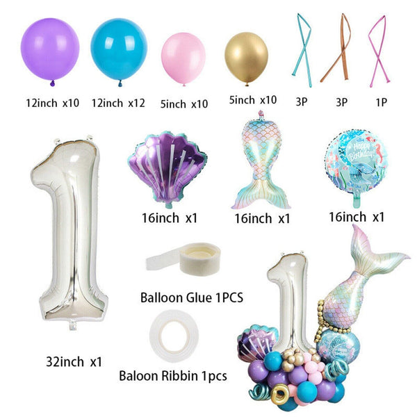 Mermaid Tail Shell Balloons Party Supplies 1st 2 3 4 Girls Birthday Decoration