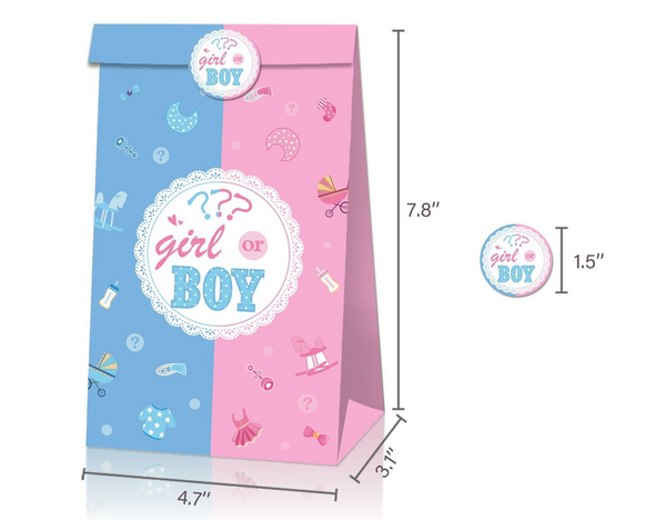 12PCS Girl Or Boy Paper Lolly Gift Bag & 18pcs Stickers Baby Shower Party