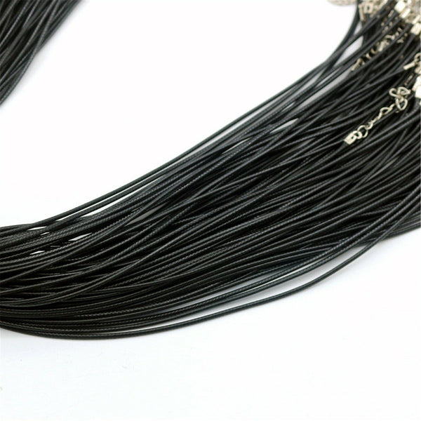 Up100x Black Woven Necklace Rope Leather Cord Stainless Steel Lobster Clasp Bulk