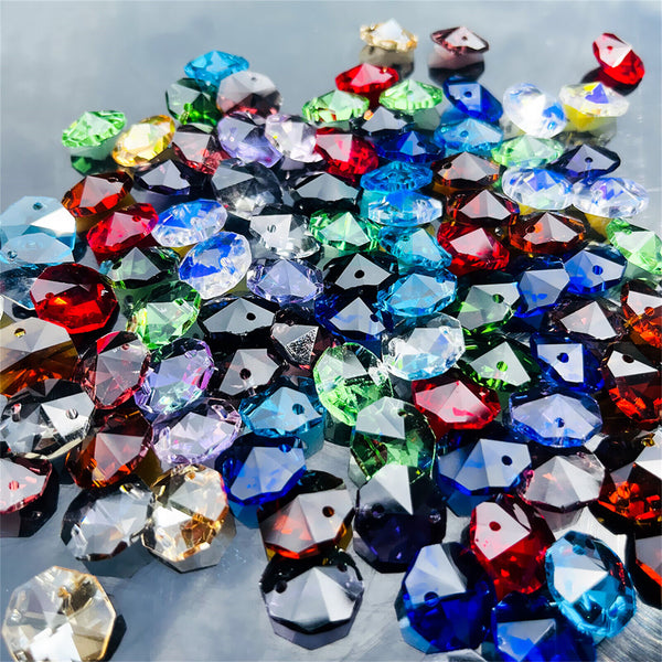 20 x octagon beads mixed colours crystal glass suncatchers mobiles 14mm 2 holes