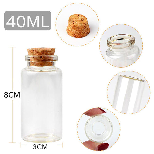 20pcs Mini Glass Vials Container Bottles With Cork Top Mini Wish Bottle Jar 40ml