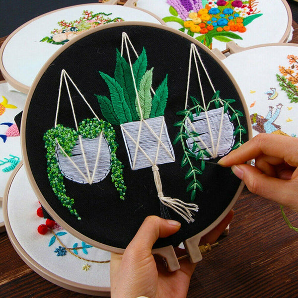 Flowers Pattern Embroidery Kits Craft Beginner Needlepoint Hoop Cross Stitch DIY