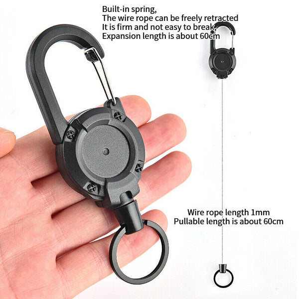 Heavy Duty Retractable Carabiner Key Chain Badge Holder With Steel Cord keychain