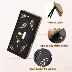 Womens Wallet 2pk – Long Leaf Bifold Leather Purse with Zip Coin Pocket