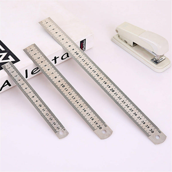 3PCS Metal Ruler Stainless Steel Double Sided 15/20/30CM Precision School Office