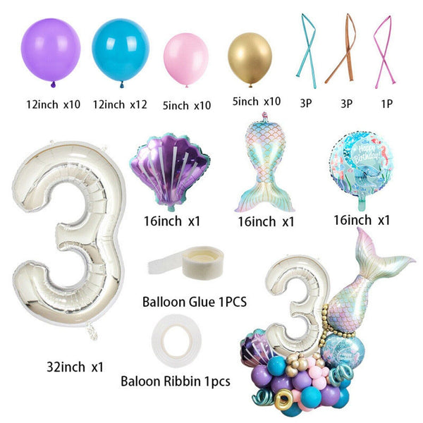 Mermaid Tail Shell Balloons Party Supplies 1st 2 3 4 Girls Birthday Decoration