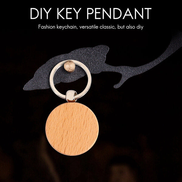 20Pcs Blank Round Wooden Keychain DIY Wooden Keychain Key Tag Gift Collectables