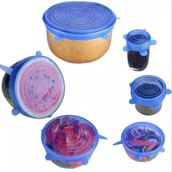 6Pcs Stretch Reusable Silicone Bowl Wraps Food Saver Cover Seal Lids Food Cover