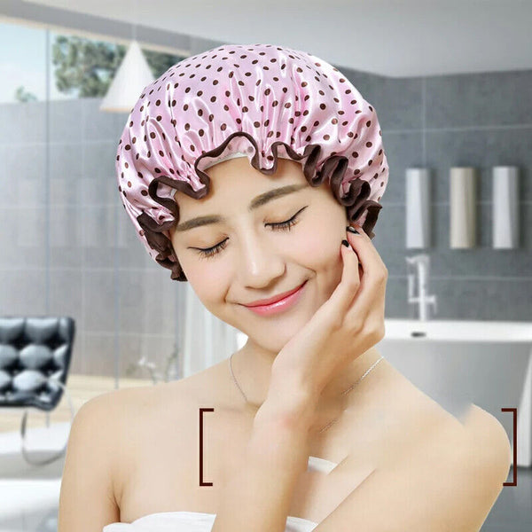 Double Layer Lux Shower Cap Bath Hat Hair Care Women Sleep Waterproof Reusable