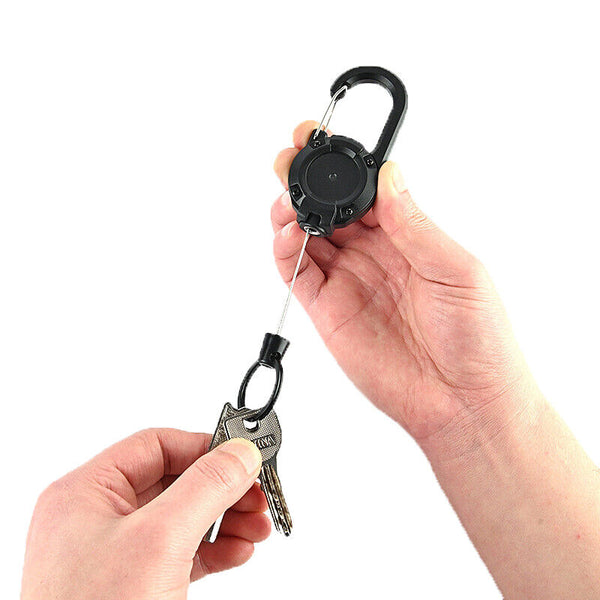 Heavy Duty Retractable Carabiner Key Chain Badge Holder With Steel Cord keychain