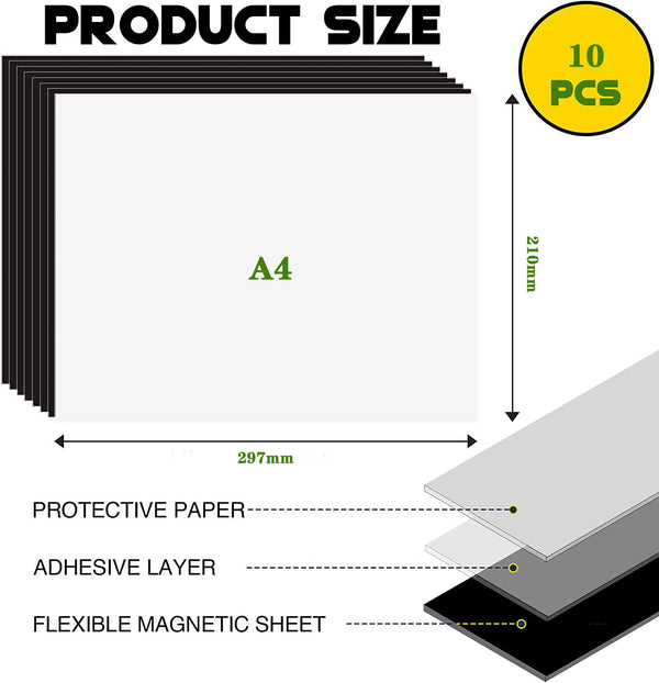 10 x A4 Magnetic Magnet Sheets Self Adhesive Crafts Material 0.5/1mm Thickness