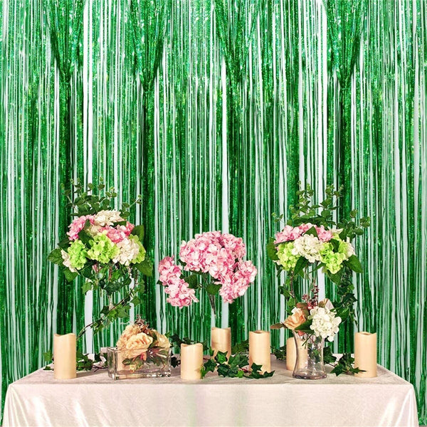 2X Metallic Tinsel Curtain Foil Fringe Backdrop For Dinosaur Safari Jungle Party