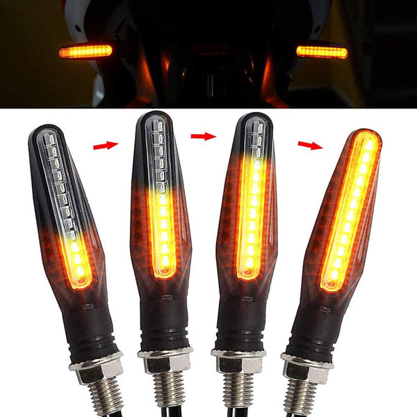 4X Motorcycle Indicators LED Turn Signal Flowing Water Light Amber Blinker Lamp - Lets Party