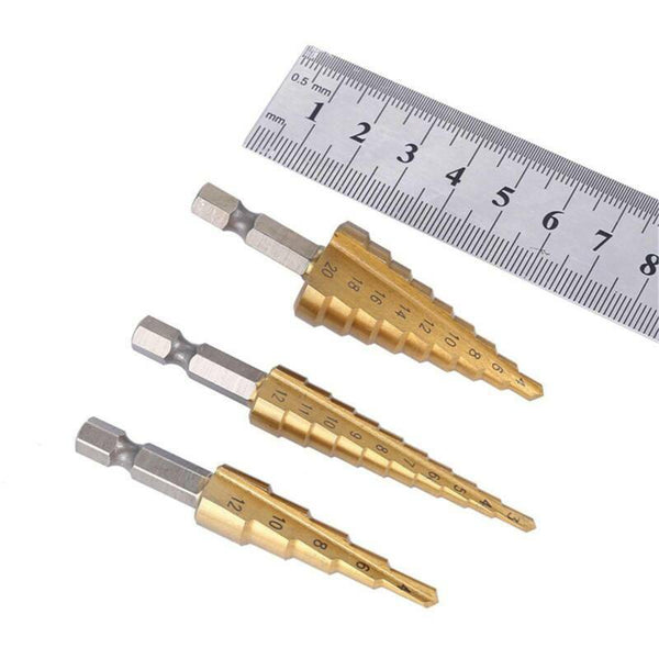 3/6pcs HSS Steel Step Cone Drill Titanium Bit Set Hole Cutter 3/12mm 4-12/20mm