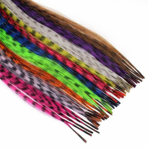 50pcs Grizzly Synthetic Feather Straight Hair Extensions 40cm With 50 Beads Set