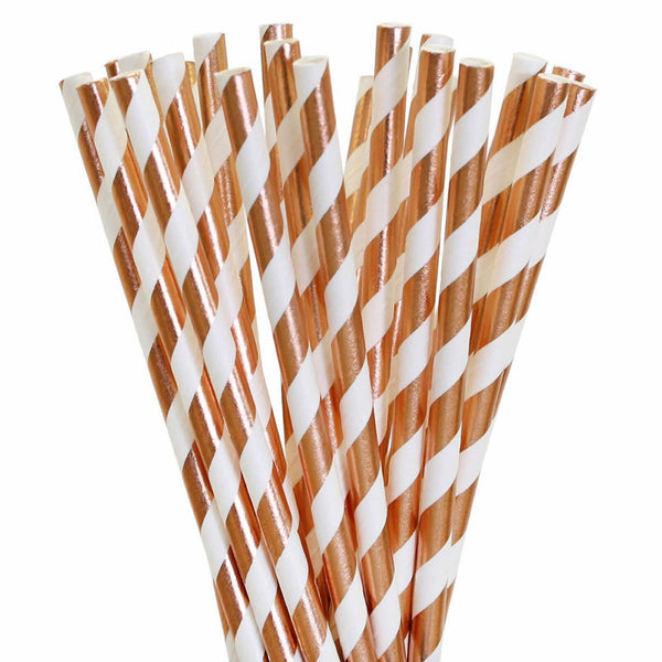 100x Colourful Paper Drinking Straws Straw FOIL Metallic Striped Party Wedding