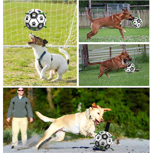 Interactive Toy w/Grab Water Tabs Tug Pet Football Dog Soccer Ball w/Pump