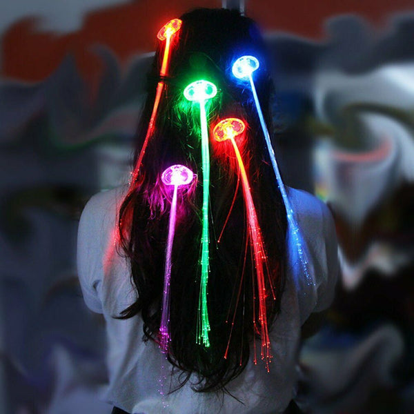 LED Hair Flashing Multicolour Clip on Braid Decoration Light Up Glow Party - Lets Party