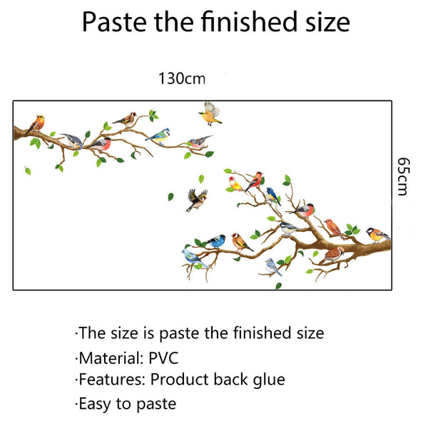 8pcs 130cm Removable Wall Stickers Birds on Tree Branch Wall Decor Decal Home